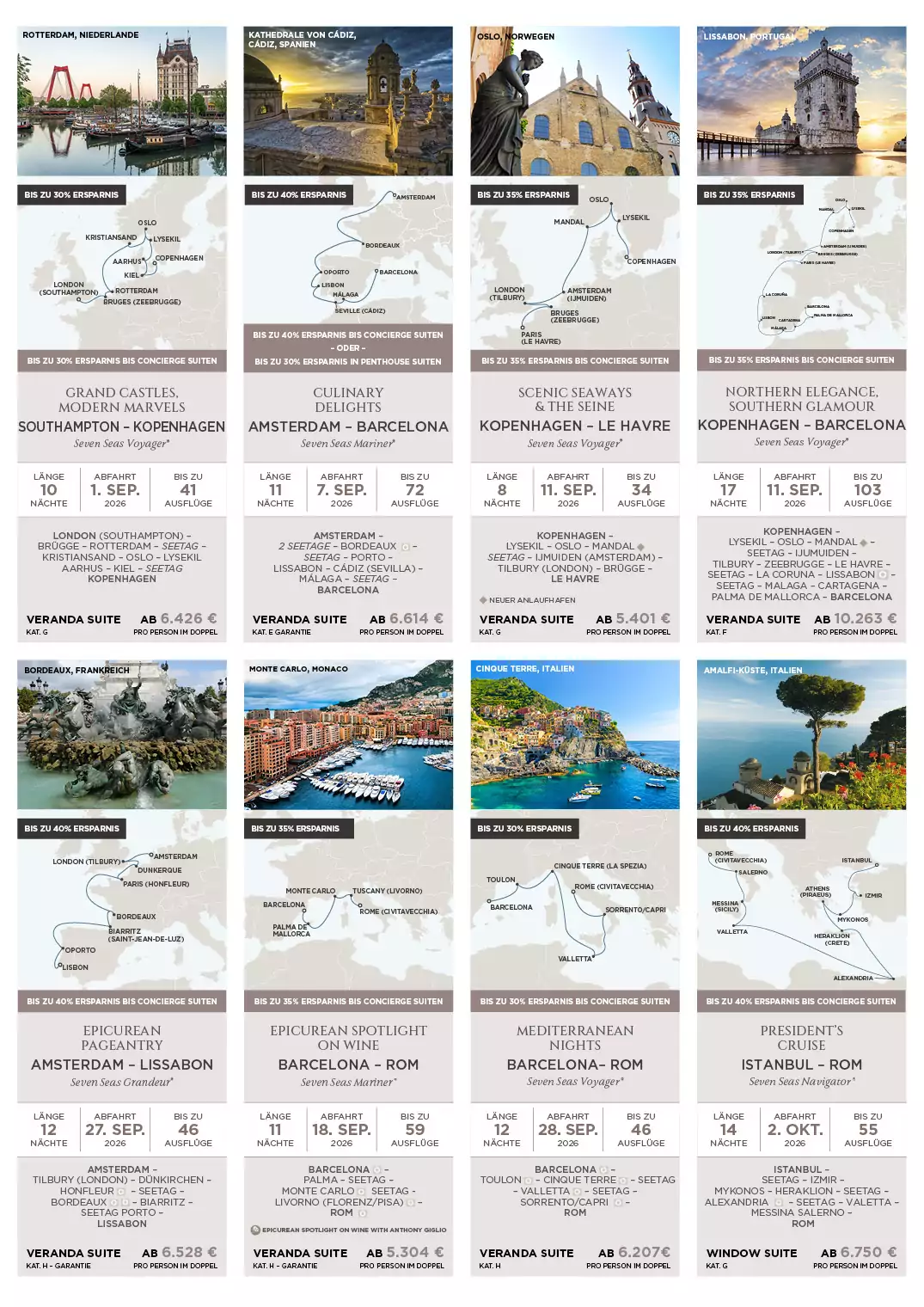 Regent Seven Seas Cruises 16 Reisen mit bis zu 45% Ersparnis