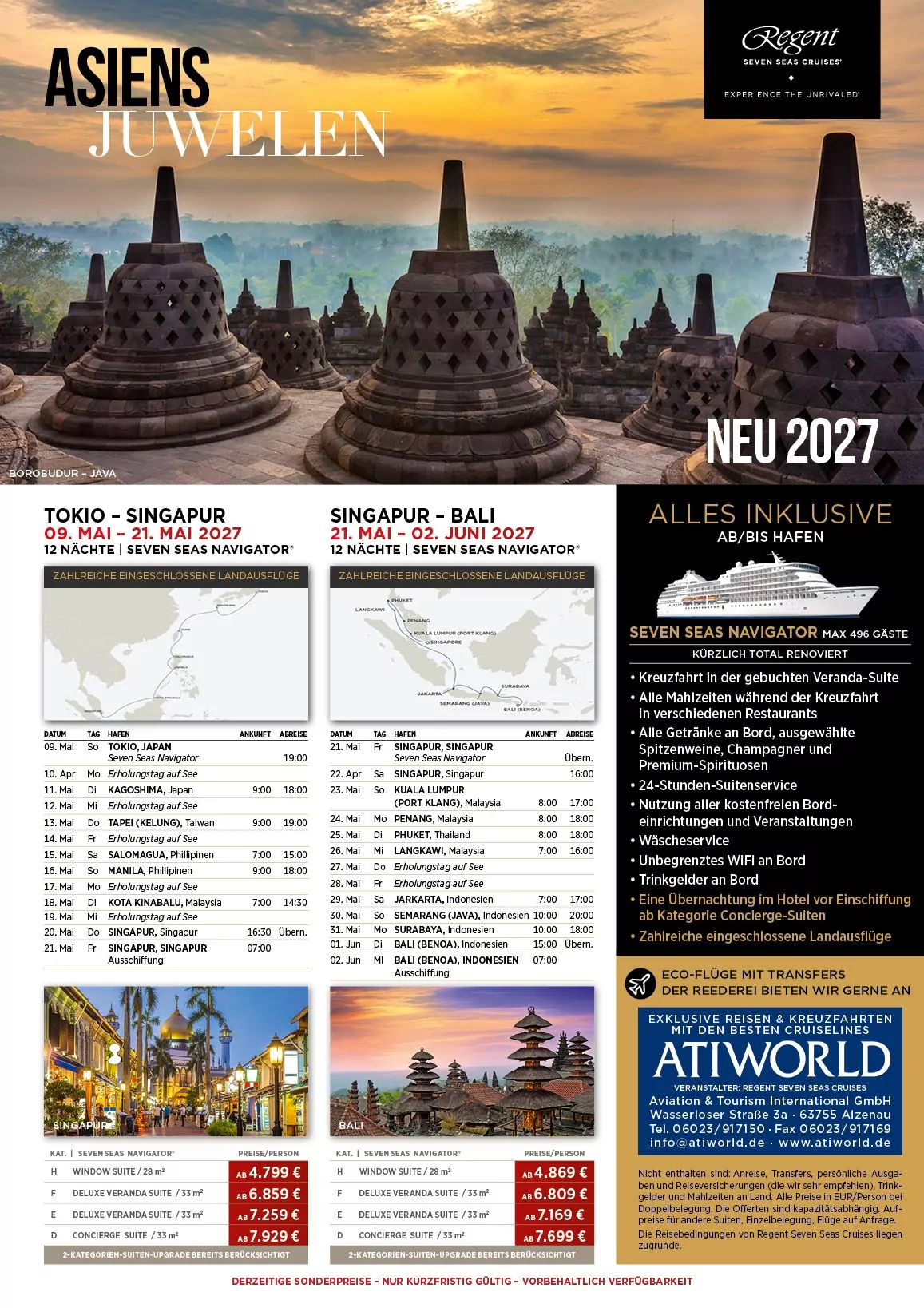 Regent Seven Seas Navigator Tokio-Singapur, Singapur-Bali
