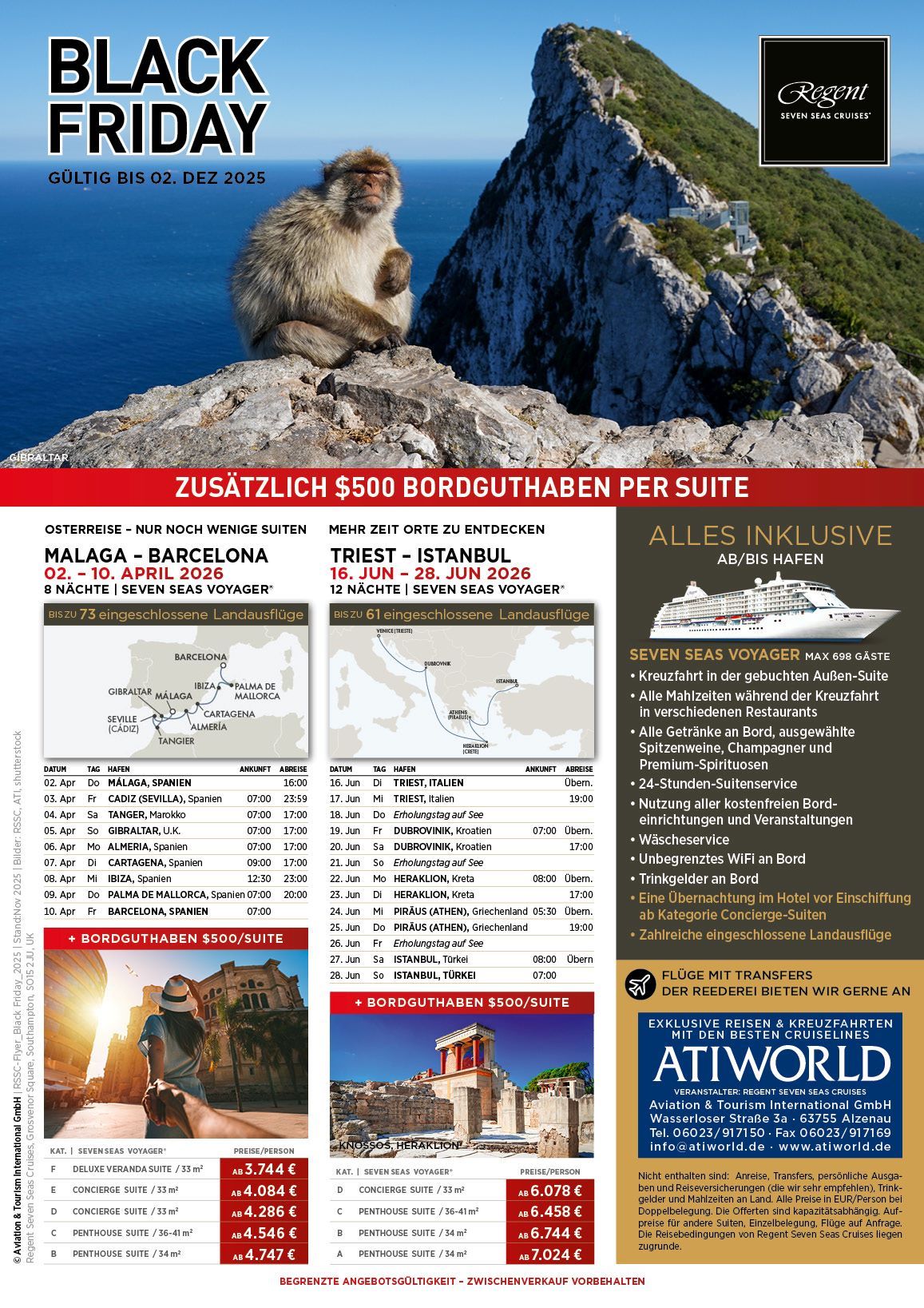 Regent Black Friday Angebote Malaga-Barcelona, Triest-Istanbul