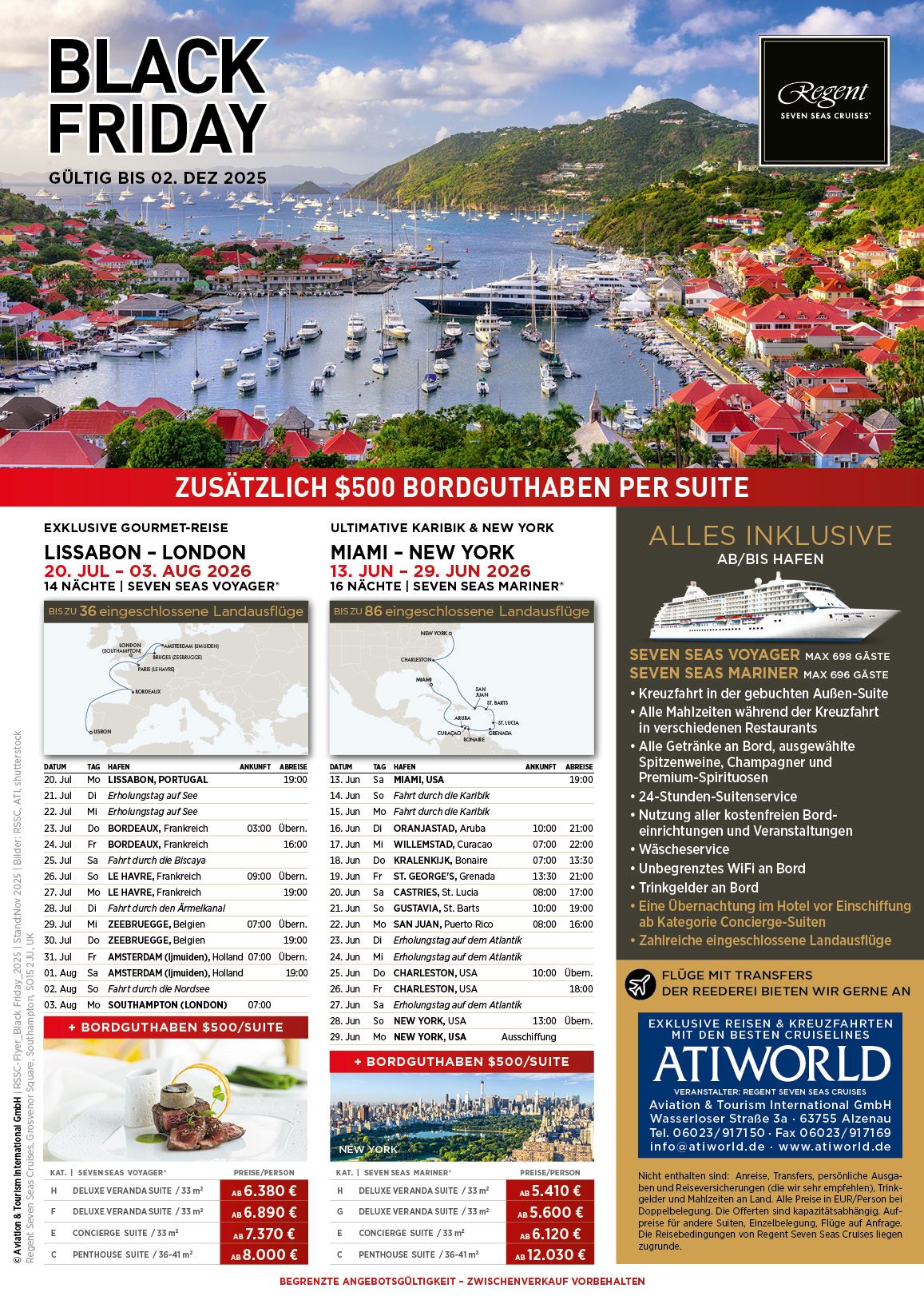 Regent Black Friday Angebote Lissabon-London, Miami-New York