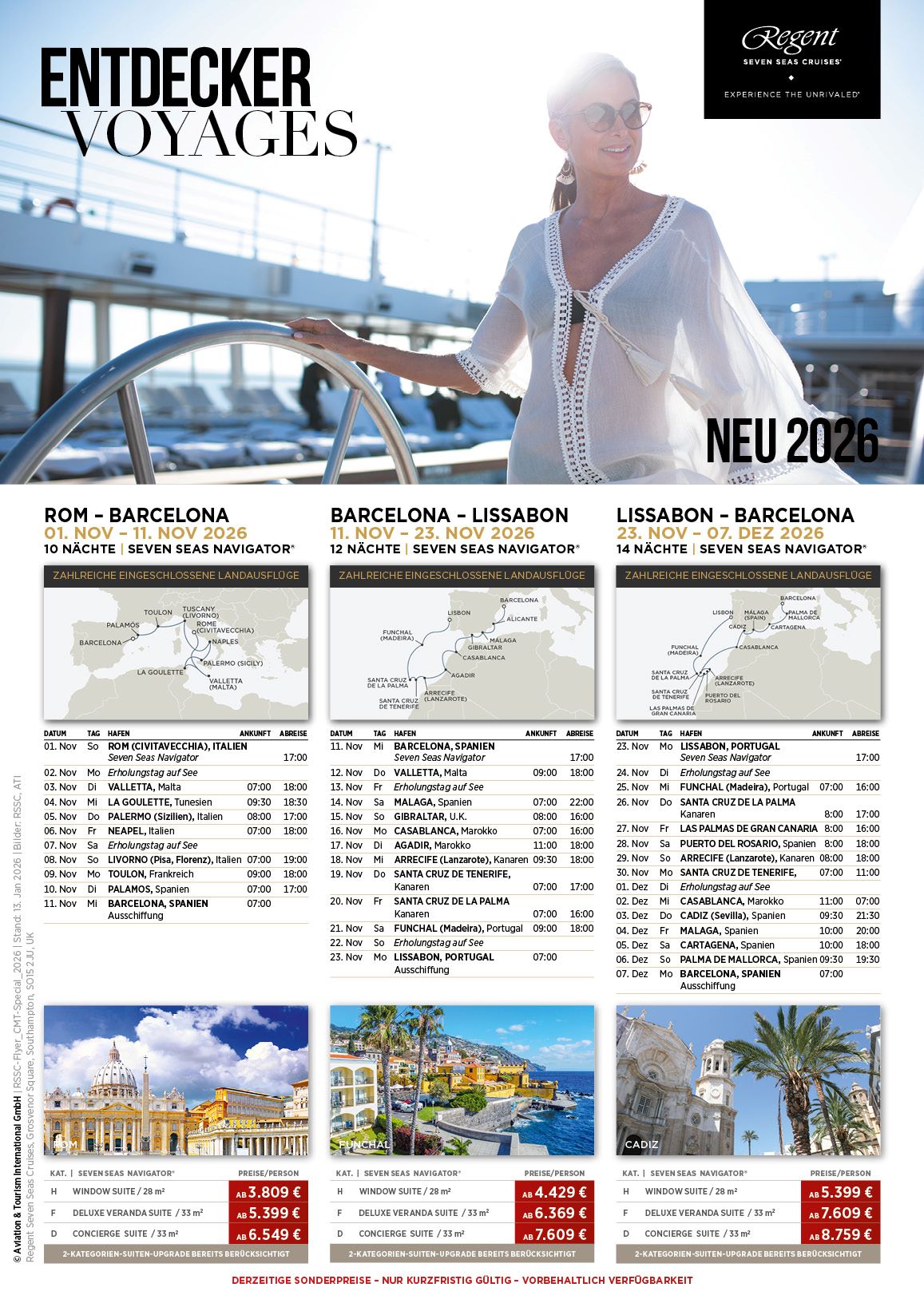 Regent Seven Seas Navigator Kreuzfahrten Rom-Barcelona, Barcelona-Lissabon, Lissabon-Barcelona November 2026