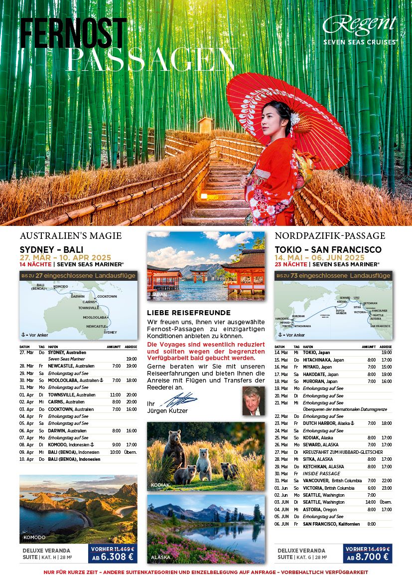 Fernost Passagen Regent Seven Seas wesentlich reduziert