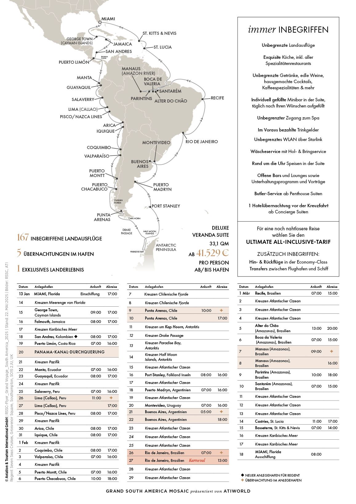 65 Nächte mit Regent Seven Seas Voyager von Miami-Miami South Amerika