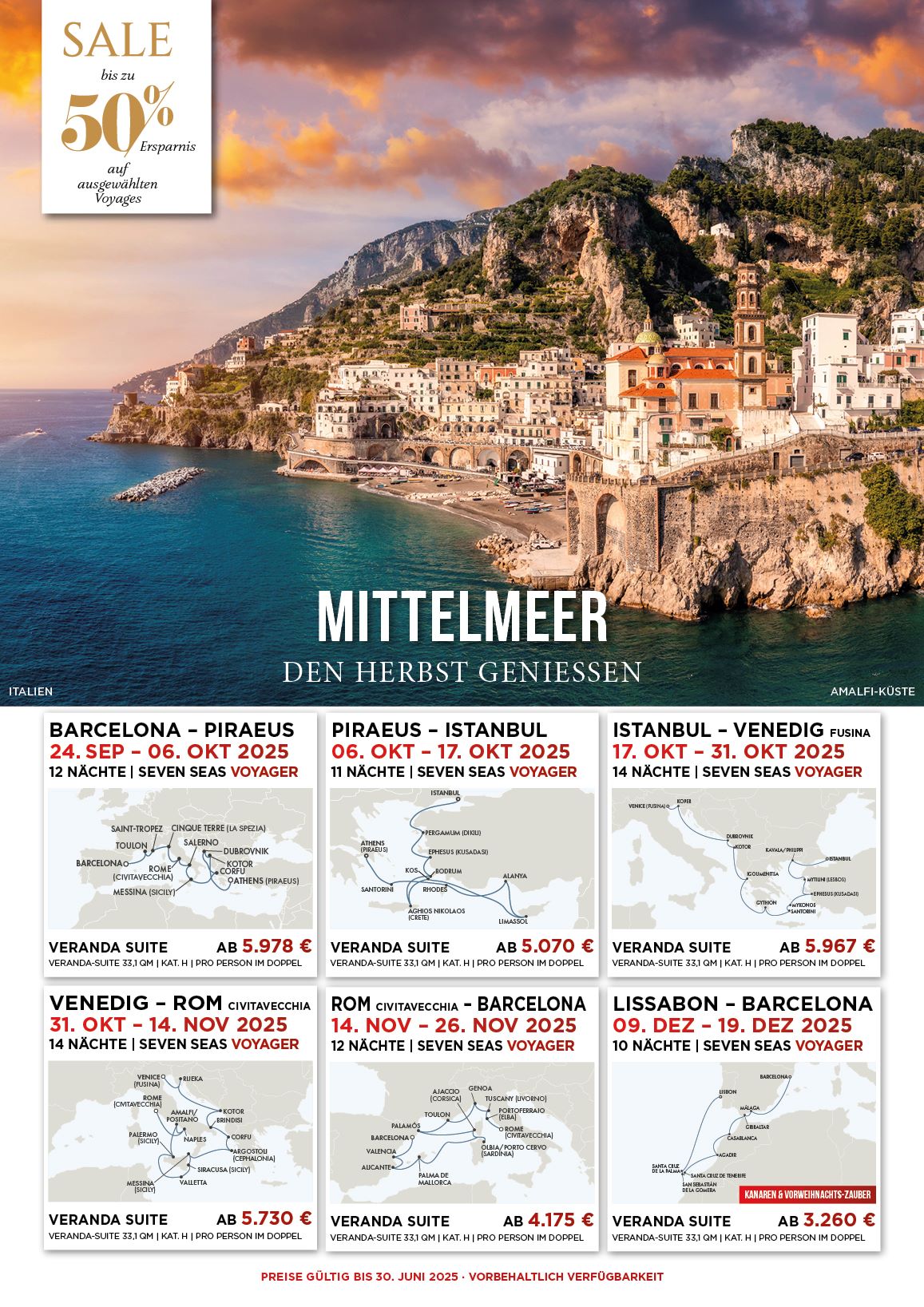 Regent Kreuzfahrten bis zu 50 % Ersparnis Mittelmeer