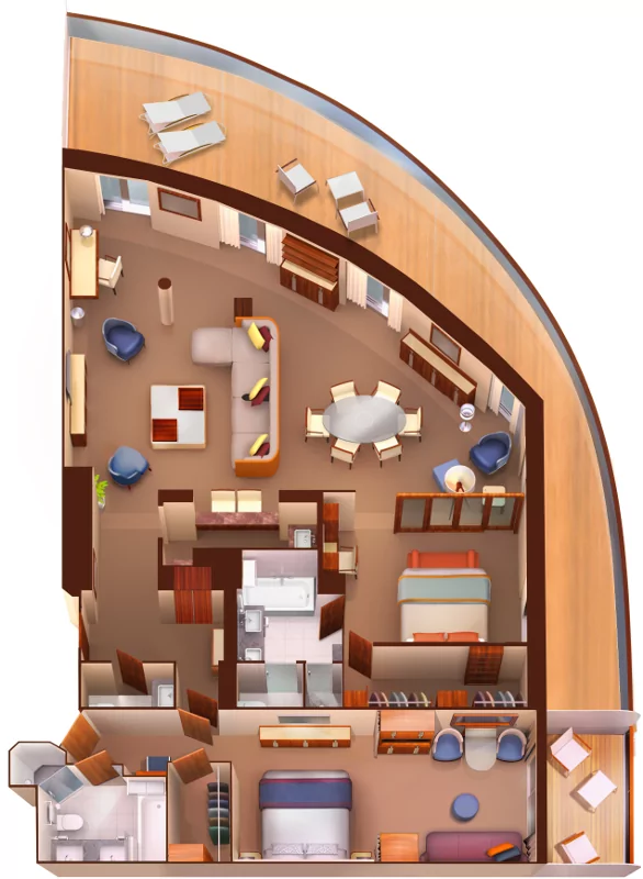 Suitenplan der Grand Signature Suite auf den Luxuskreuzfahrtschiffen Seabourn Encore und Ovation