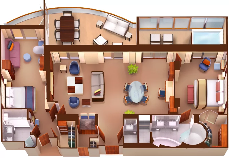 Suitenplan der Grand Wintergarden Suite auf den Luxuskreuzfahrtschiffen Seabourn Encore und Ovation