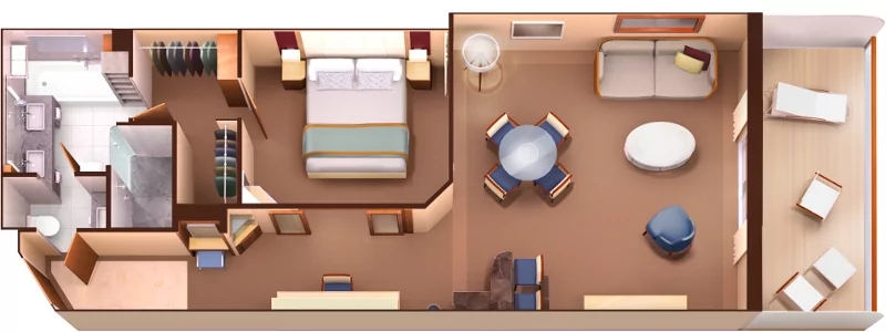 Suitenplan der Penthouse Spa Suite auf den Luxuskreuzfahrtschiffen Seabourn Encore und Ovation