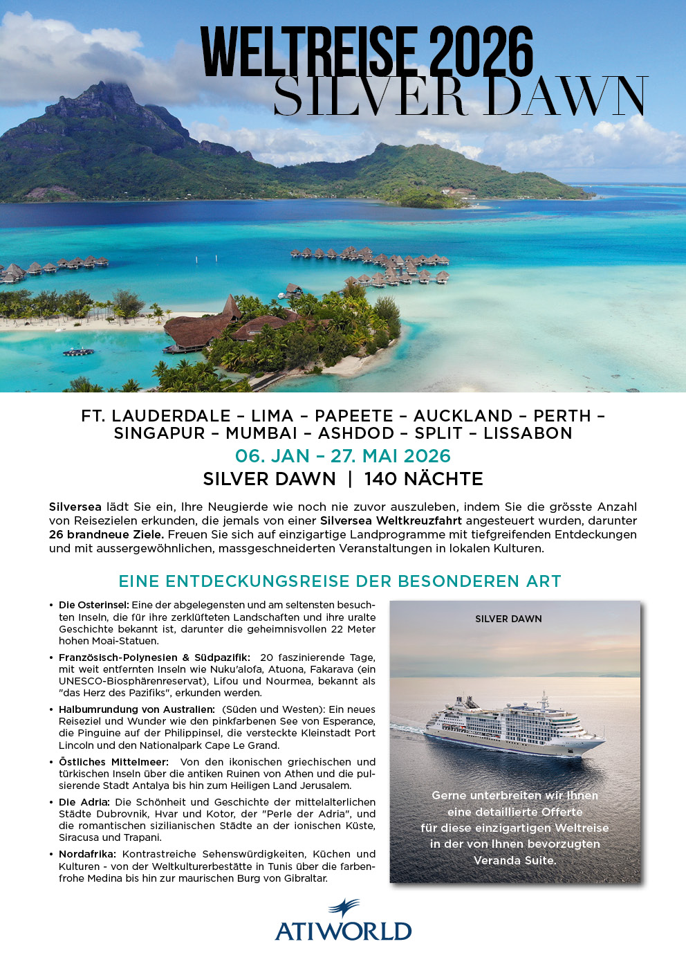 Weltreise mit der Silver Dawn in 2026