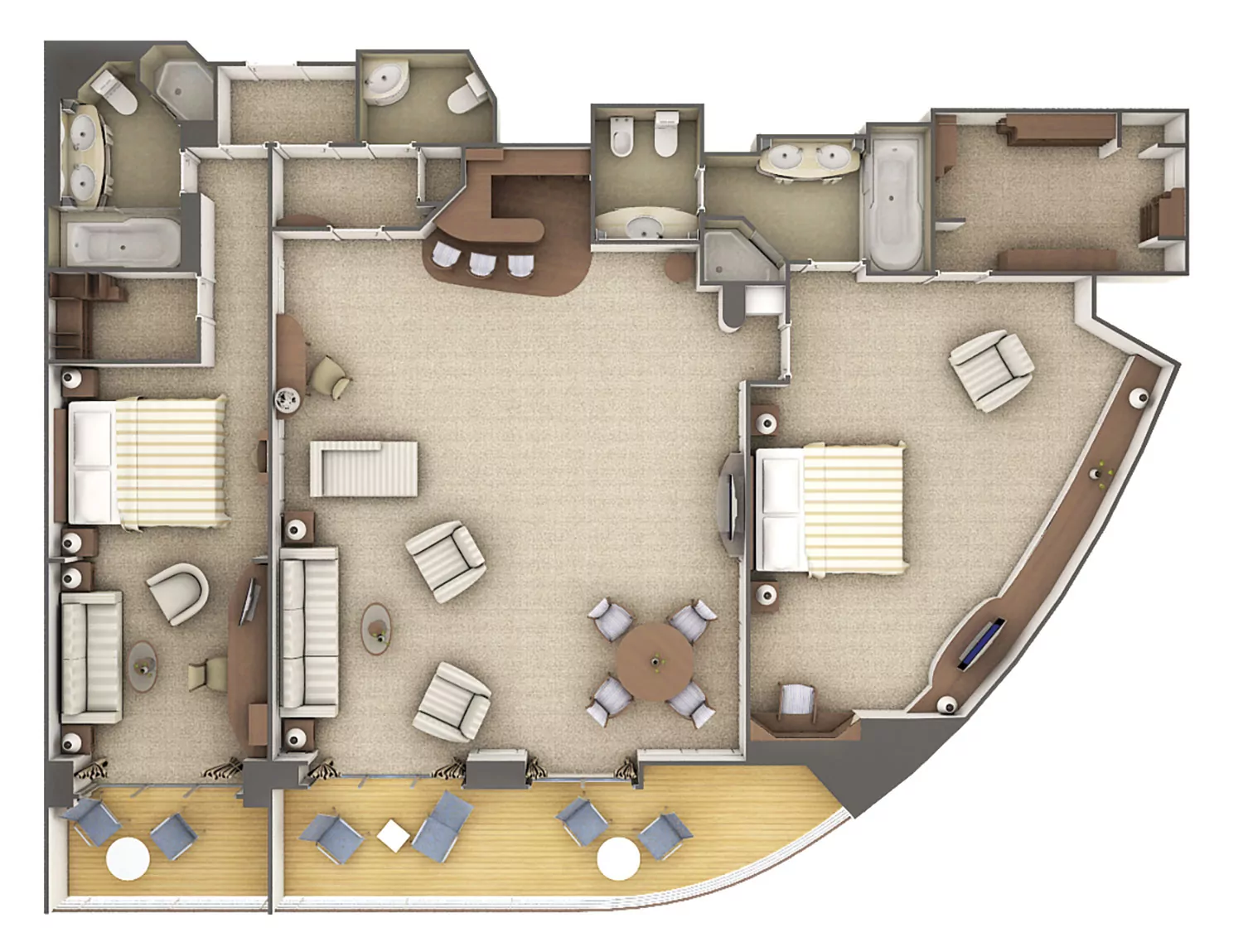 Suitenplan Grand Suite auf dem Silversea Luxuskreuzfahrtschiff Silver Shadow