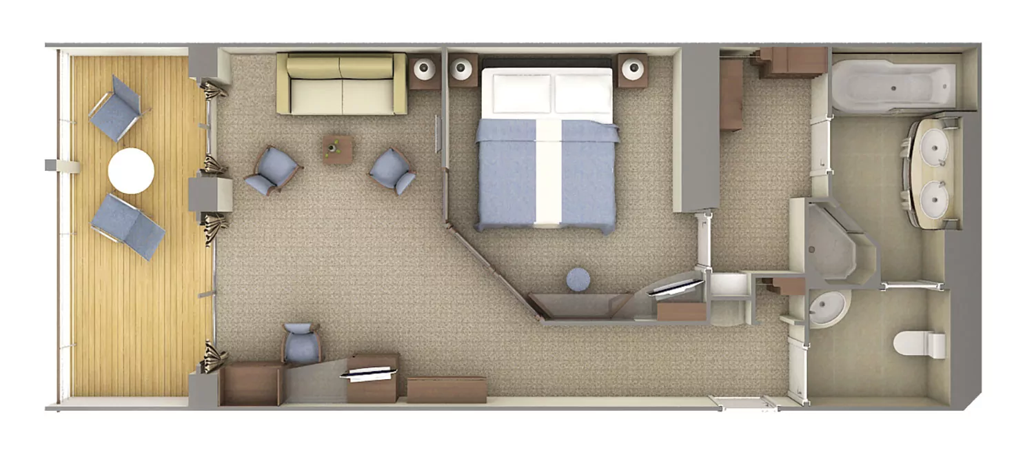 Suitenplan der Medaillon Suite auf dem Silversea Luxuskreuzfahrtschiff Silver Shadow