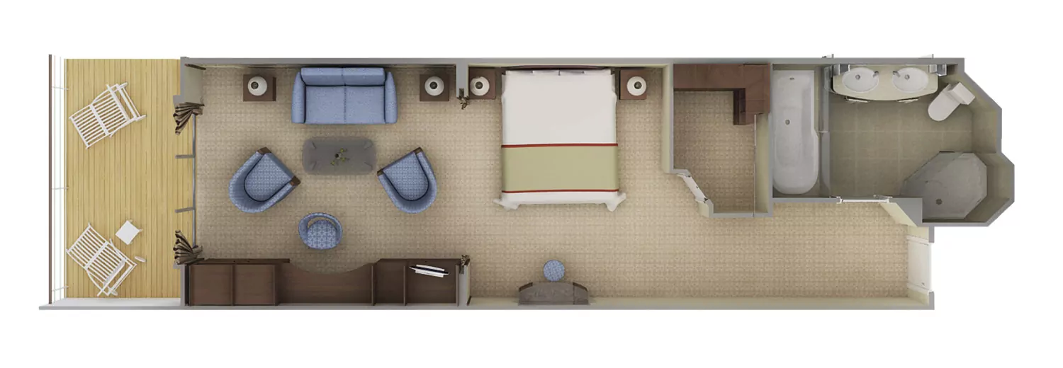Suitenplan Veranda Suite auf dem Silversea Luxuskreuzfahrtschiff Silver Shadow