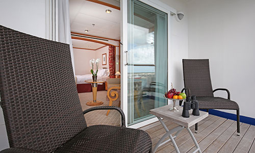 Balkon der Veranda Suite auf dem Silversea Luxuskreuzfahrtschiff Silver Shadow