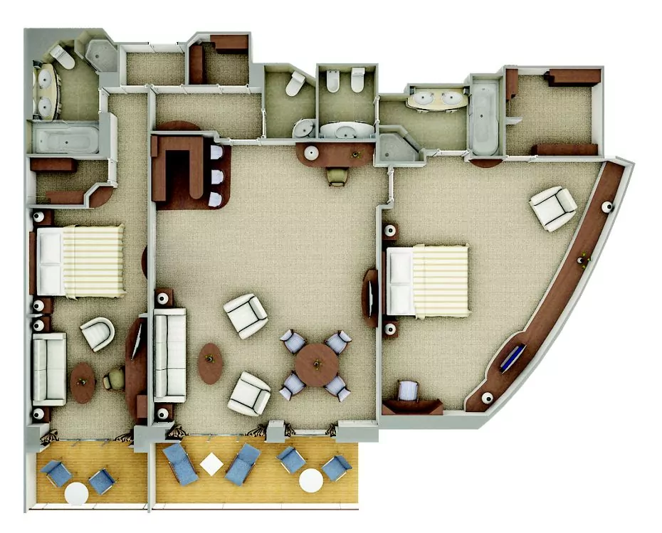 Suitendiagramm Royal Suite mit 2 Schlafzimmern auf dem Silversea Luxuskreuzfahrtschiff Silver Shadow