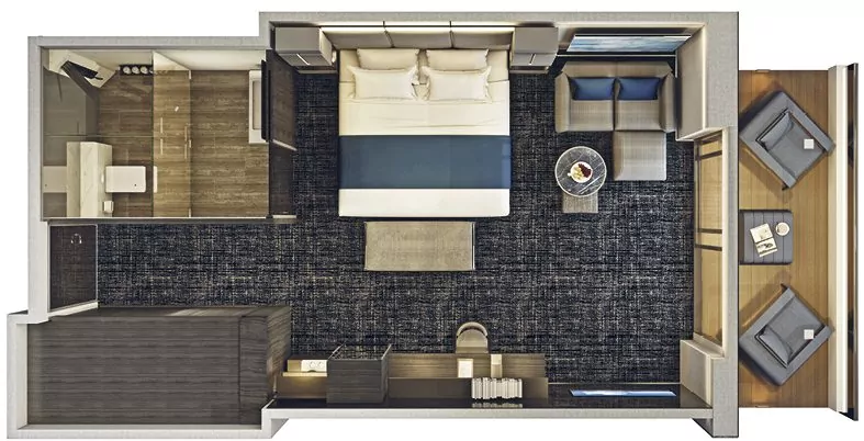 Suitenplan Grand Deluxe Suite auf der Luxusyacht Scenic Eclipse