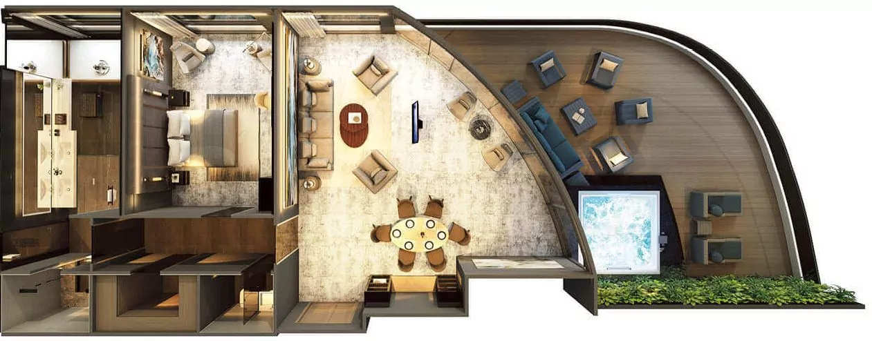 Suitenplan Owners Penthouse Suite auf der Luxusyacht Scenic Eclipse