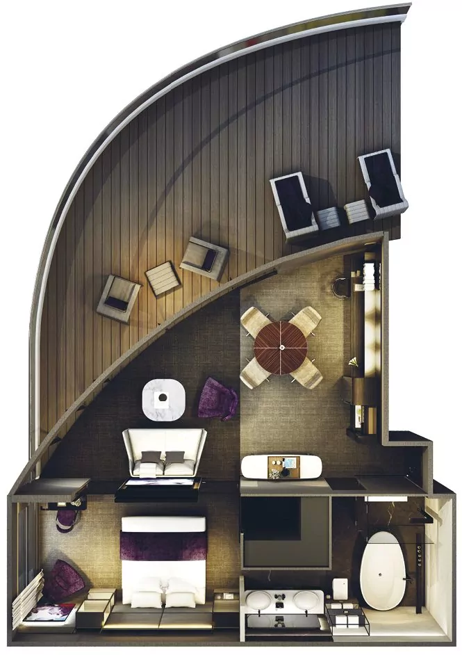 Suitenplan Panorama Suite auf der Luxusyacht Scenic Eclipse