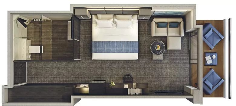 Suitenplan Veranda Suite auf der Luxusyacht Scenic Eclipse