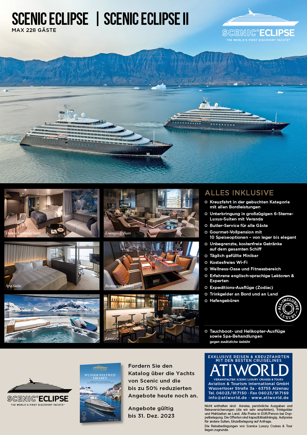 Antarktis erkunden mit der Scenic Eclipse und Scenic Eclipse II - neue Luxusyachten mit großzügigen 6-Sterne Suiten