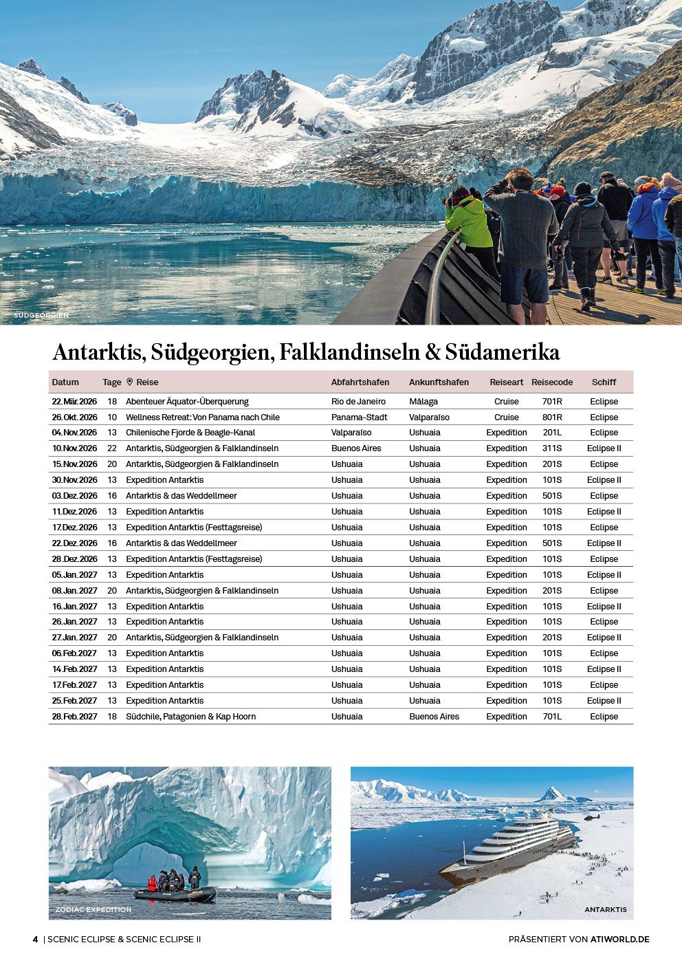 Scenic Kreuzfahrtenkalender März 2026 - März 2027 Scenic Eclipse