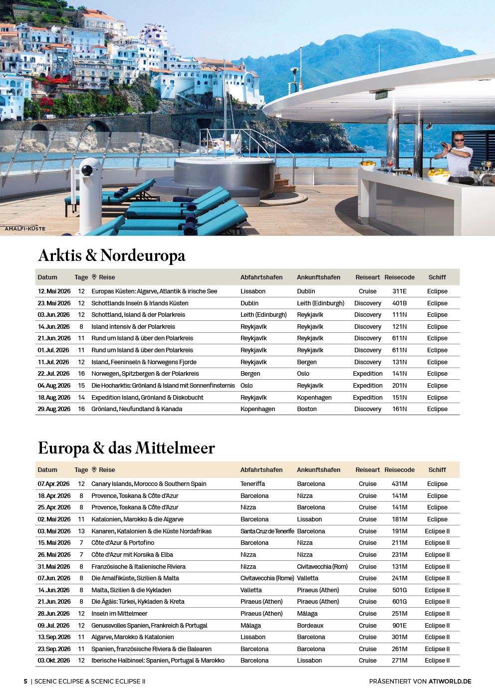 Scenic Kreuzfahrtenkalender März 2026 - März 2027 Scenic Eclipse