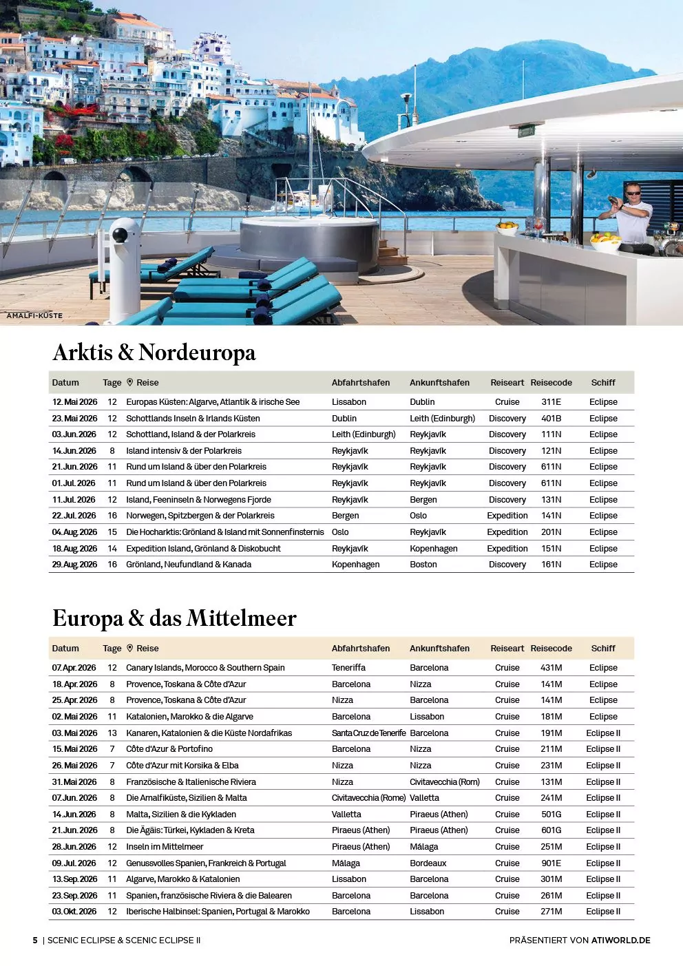 Scenic Kreuzfahrtenkalender März 2026 - März 2027 Scenic Eclipse