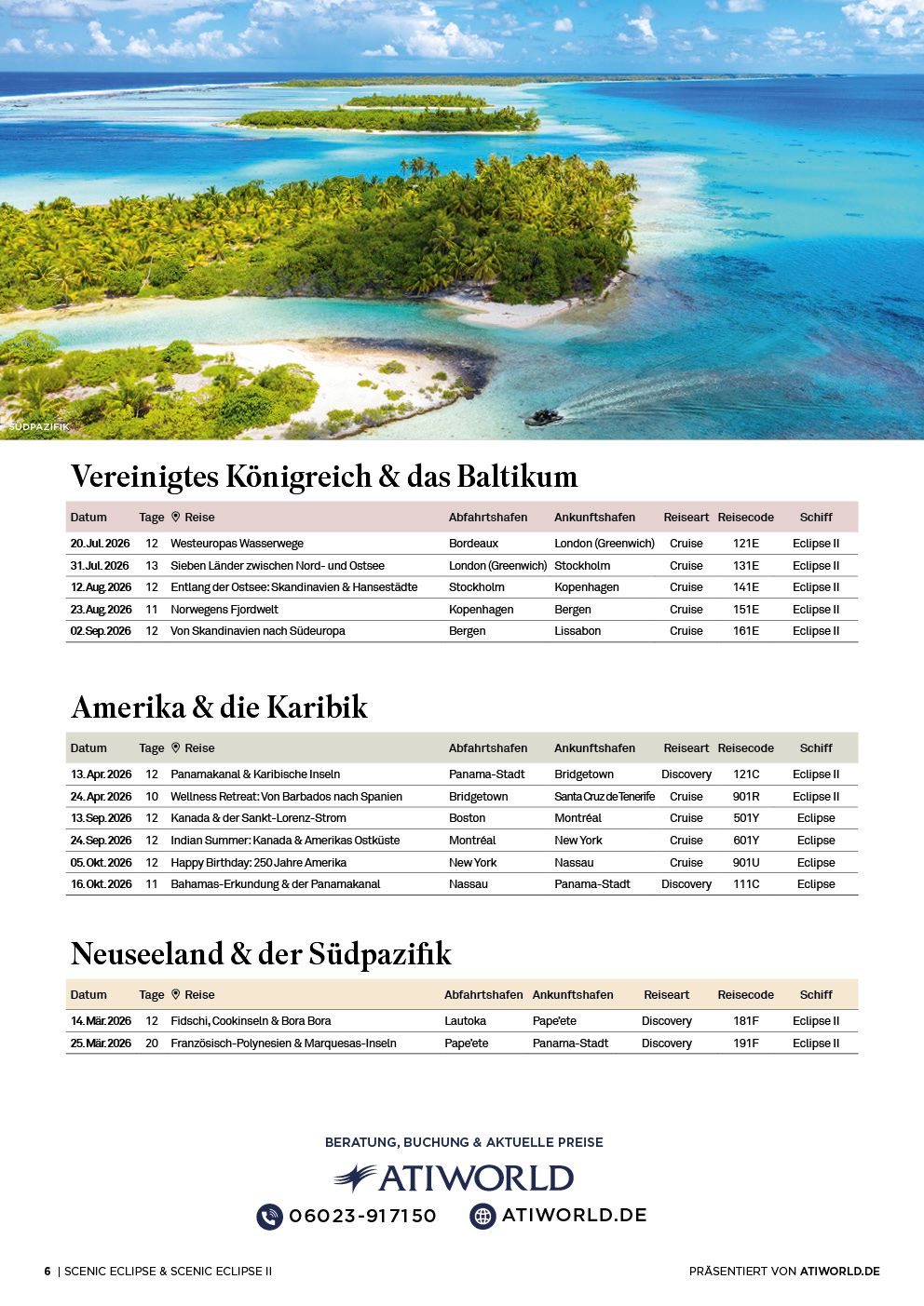 Scenic Kreuzfahrtenkalender März 2026 - März 2027 Scenic Eclipse