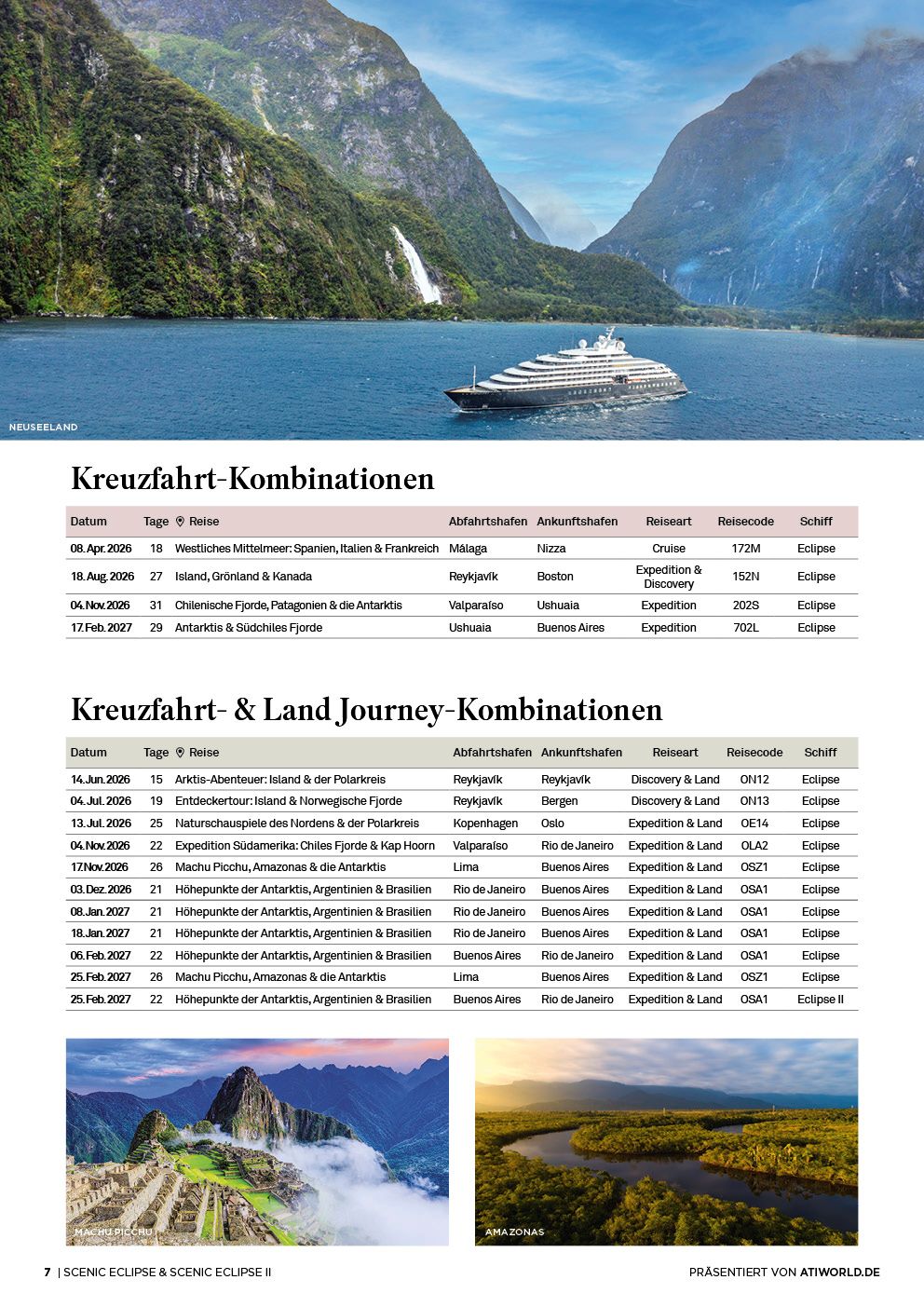 Scenic Kreuzfahrtenkalender März 2026 - März 2027 Scenic Eclipse