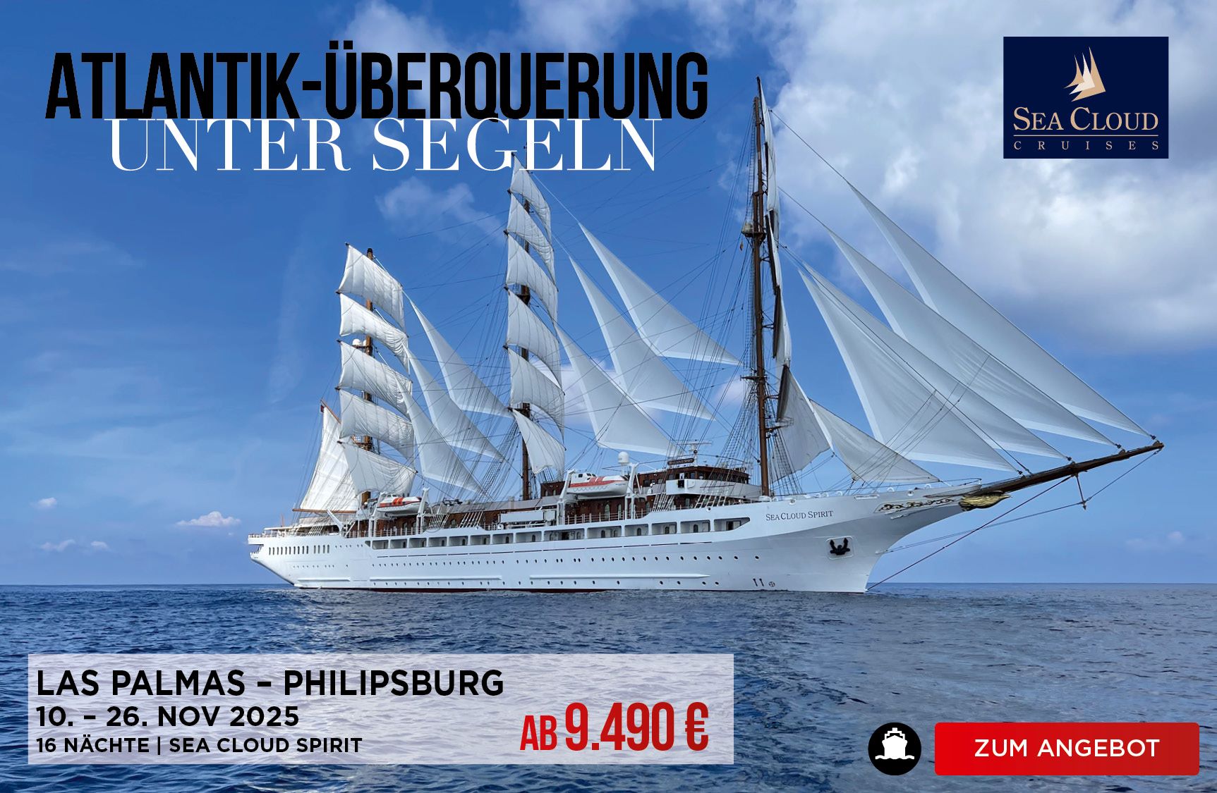 Atlantiküberquerung auf Sea Cloud Spitit oder Sea Cloud II