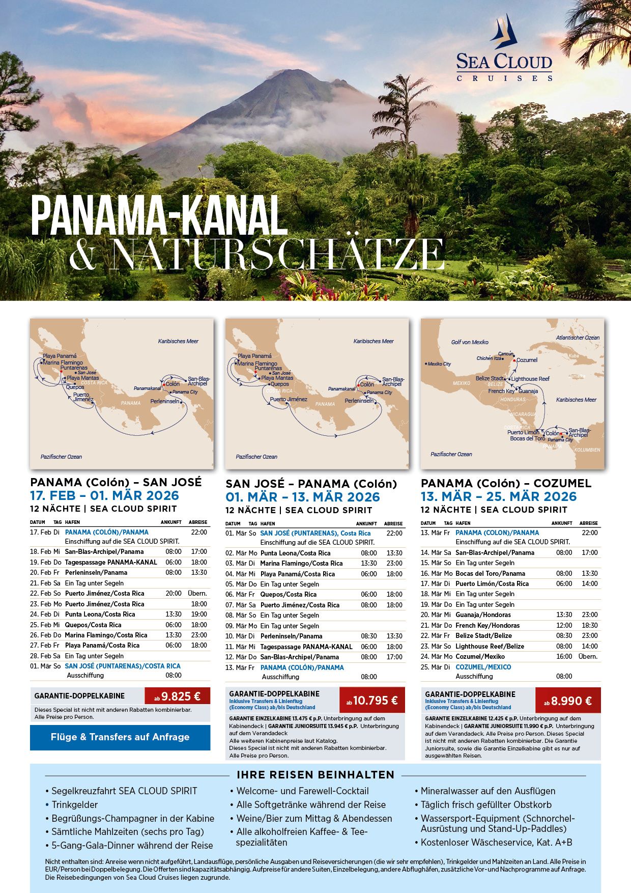 Sea Cloud Segelkreuzfahrten Routen Februar und März 2026