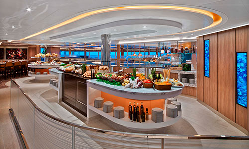 Buffet im The Colonnade auf den Luxuskreuzfarhtschiffen Seabourn Encore und Ovation