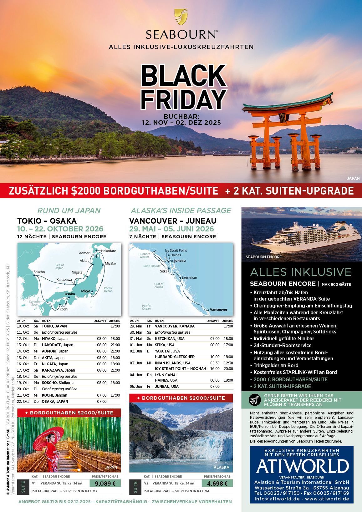 Seabourn Black Friday Angebote mit Suitenupgrade