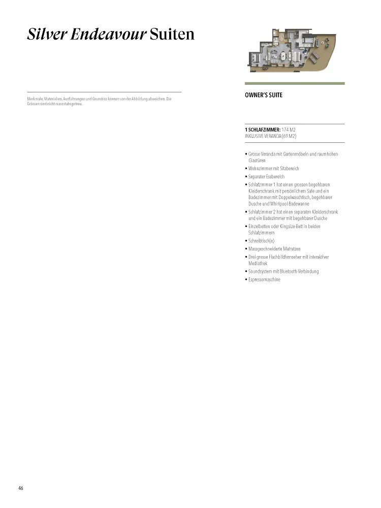 Suitenbeschreibung Silver Endeavour