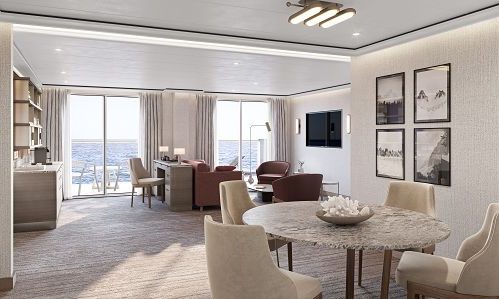 Esstisch und Wohnzimmer mit Blick nach draussen