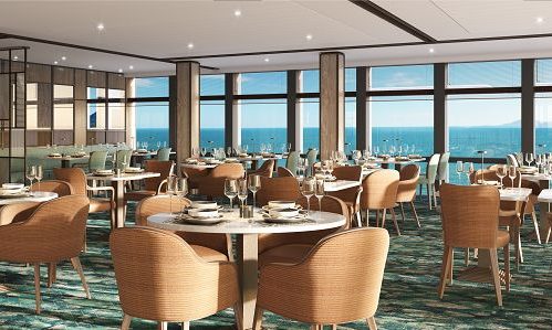 La Terrazza Tischgruppen und Blick aufs Meer