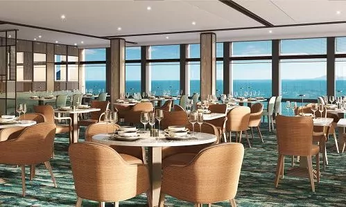 La Terrazza Tischgruppen und Blick aufs Meer