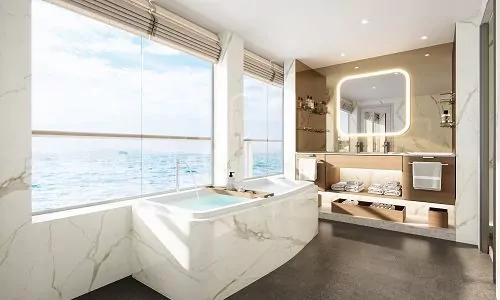 Badezimmer Wanne und grosses Fenster Master Suite