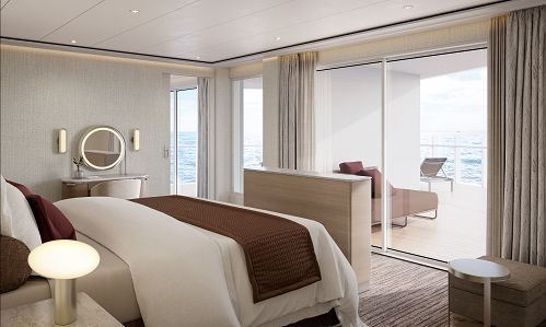 Schlafzimmer mit Blick auf Terrasse in Otium Suite