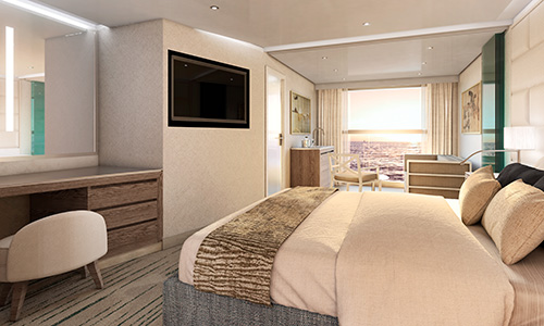 Deluxe-Veranda Suite Bett und Sitzbereich mit Blick auf Veranda