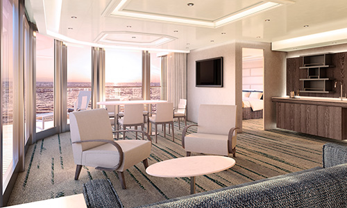 Grand Suite Wohn- und Essbereich mit Blick aus Meer