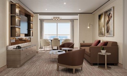 Wohnzimmer mit Sitzgruppe und Esstisch in Owner Suite auf Silver Ray