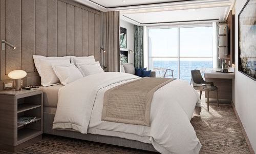 Schlafbereich und Blick auf Veranda