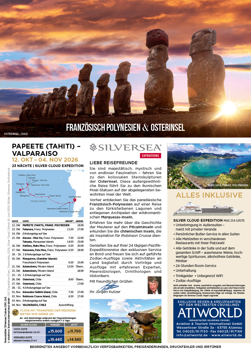 Silversea Cloud Expedition Französisch Polynesien und Osterinsel 2026