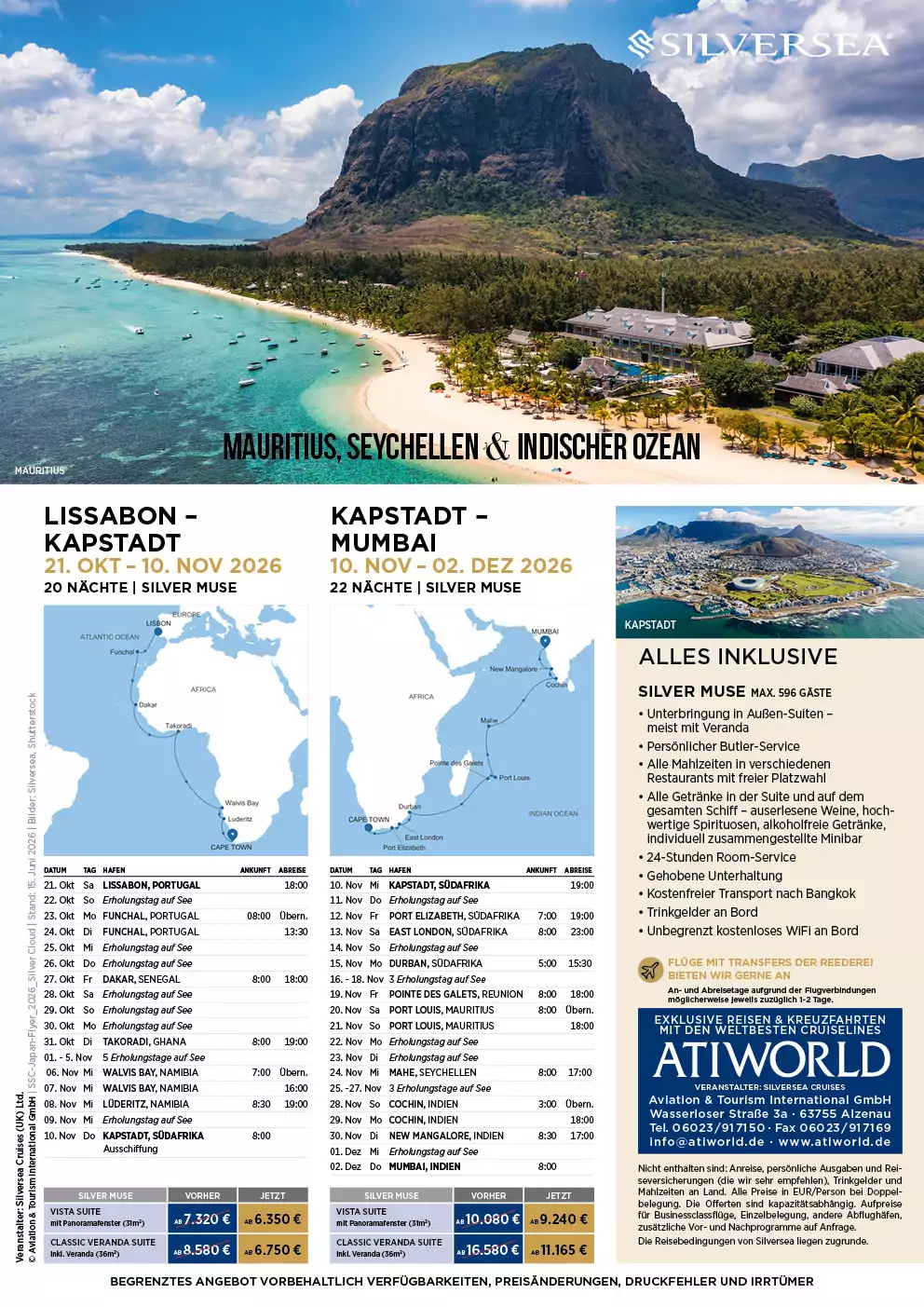 mit der Silversea Muse nach Mauritius, auf die Seychellen und rund um Westafrika