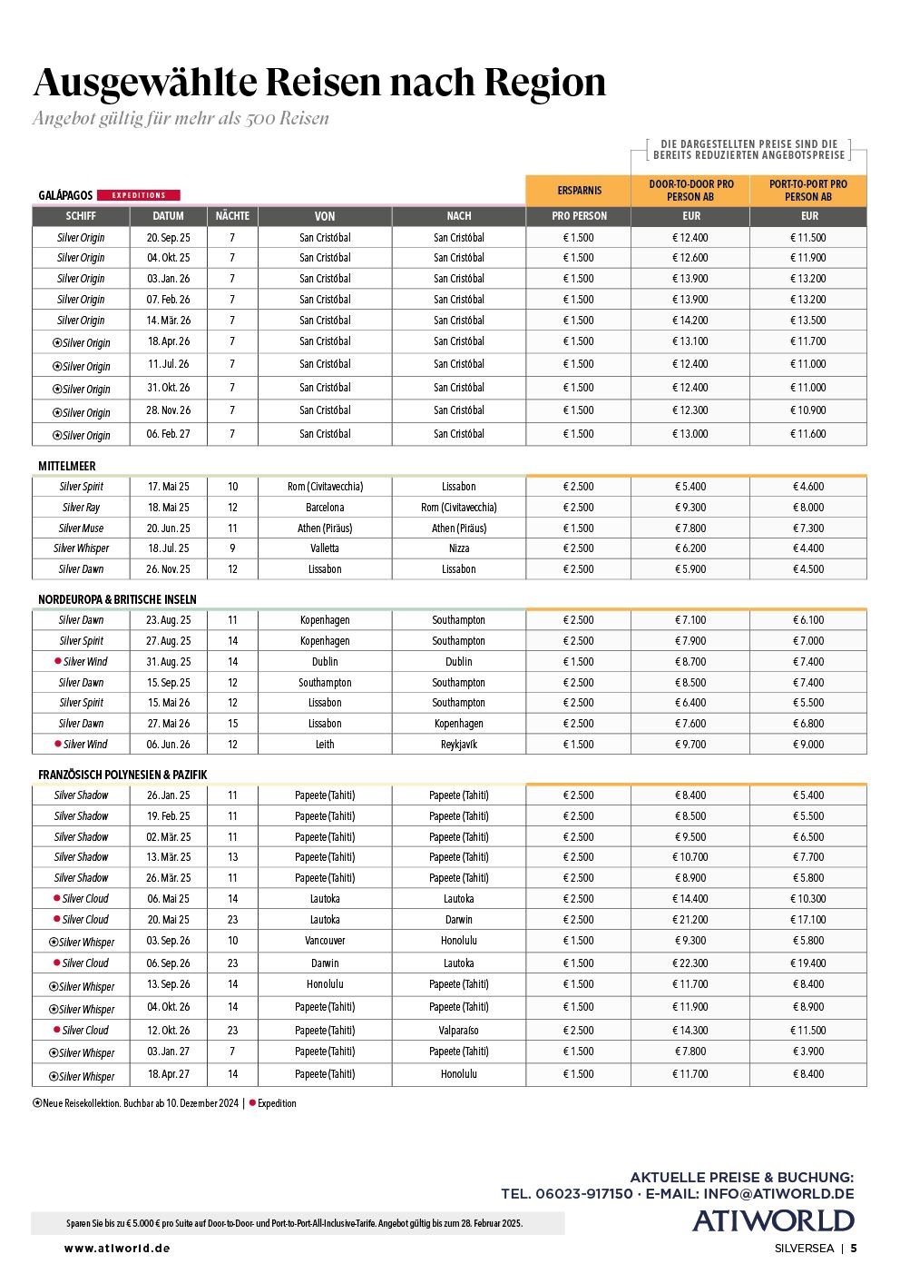 Silversea Luxuskreuzfahrten mit bis zu 5000 Euro Ersparnis auf ausgewählten Reisen