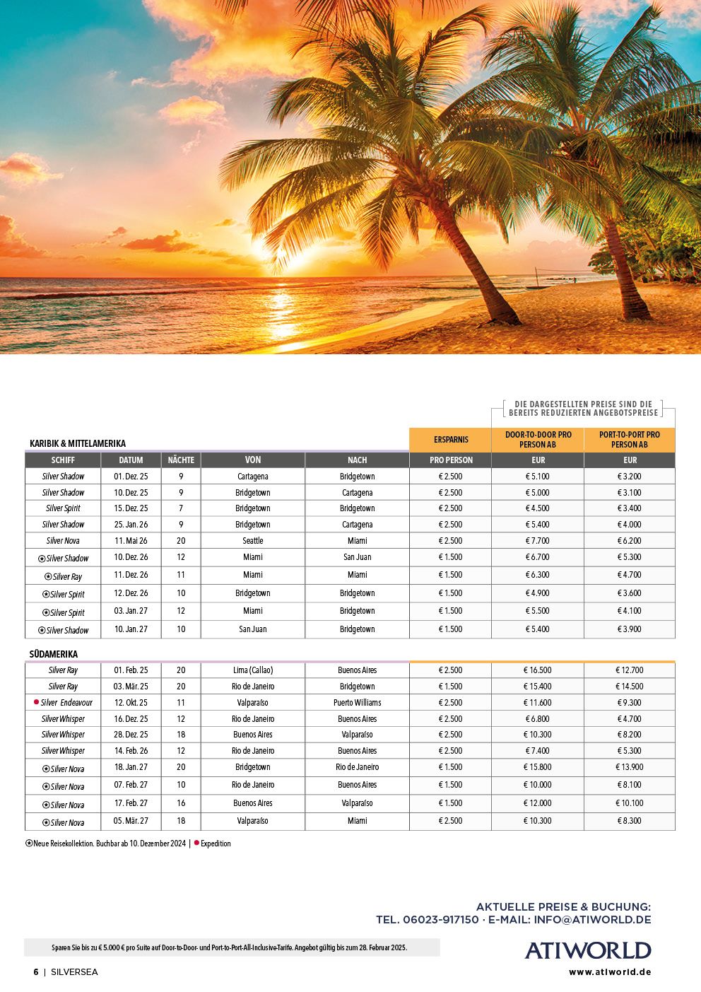 Silversea Luxuskreuzfahrten mit bis zu 5000 Euro Ersparnis 2025