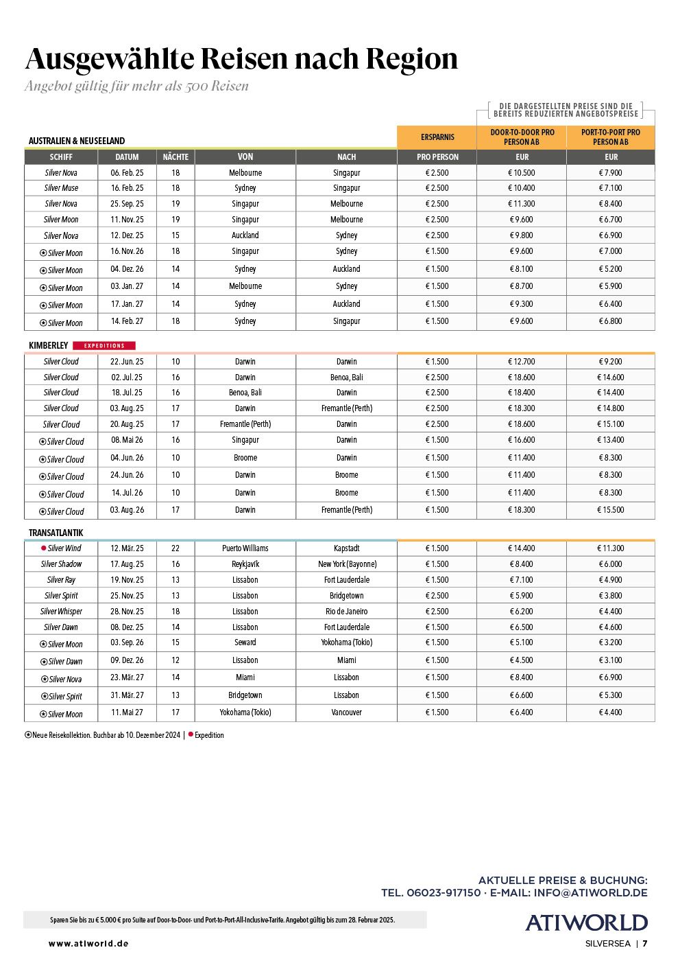 Silversea Luxuskreuzfahrten mit bis zu 5000 Euro Ersparnis