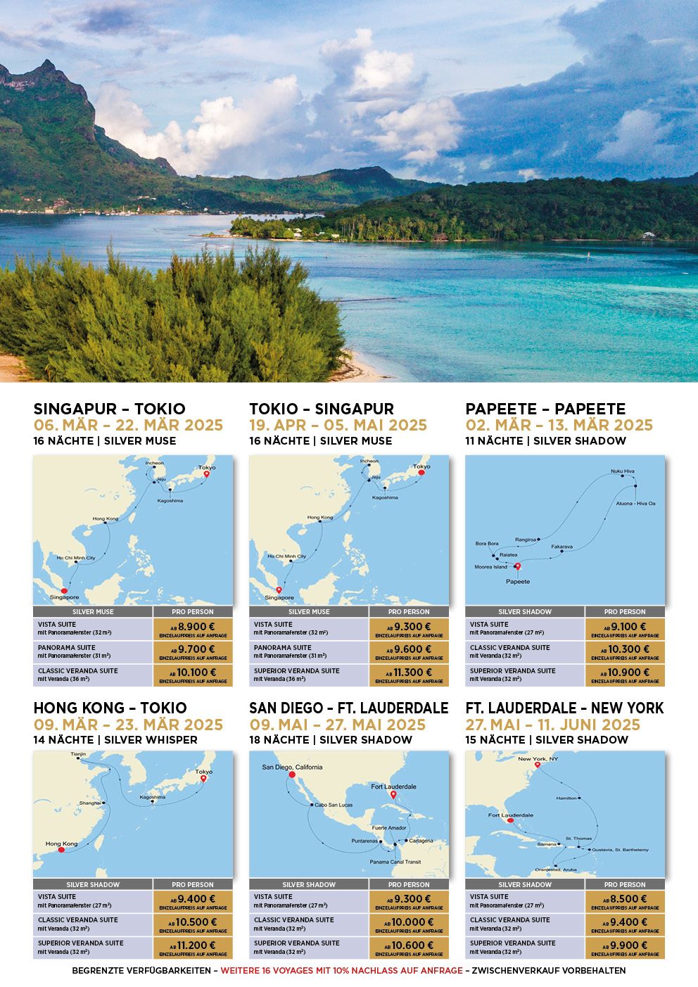 Silversea Fernweh Luxuskreuzfahrten mit 10 % Nachlass auf Reisepreis