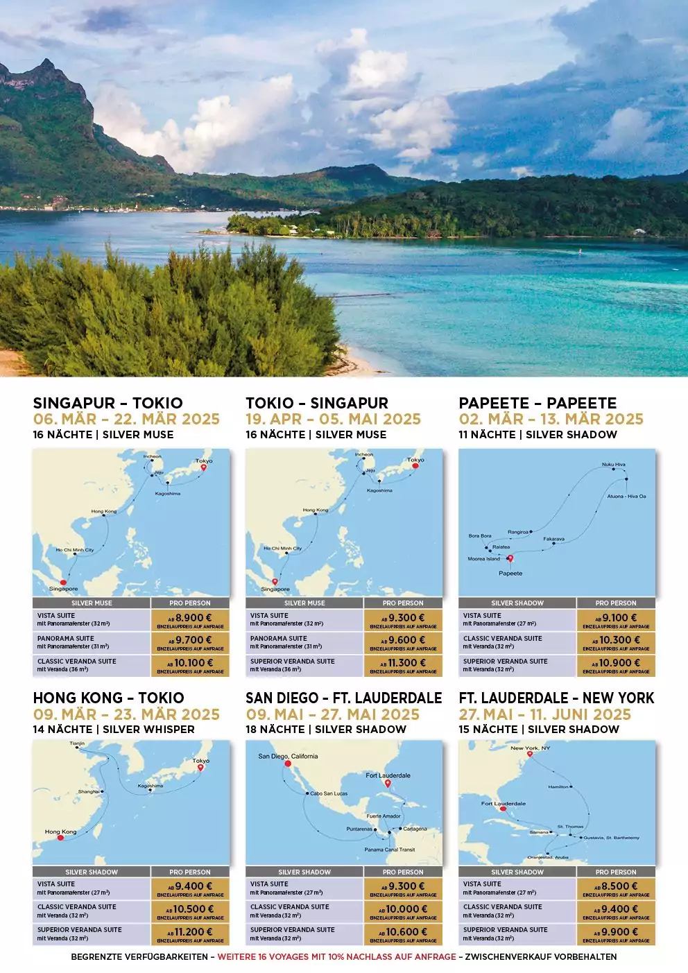 Silversea Fernweh Luxuskreuzfahrten mit 10 % Nachlass auf Reisepreis