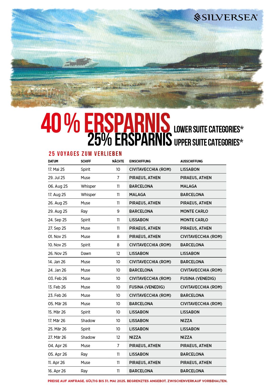 Silversea bis 40 % Ersparnis