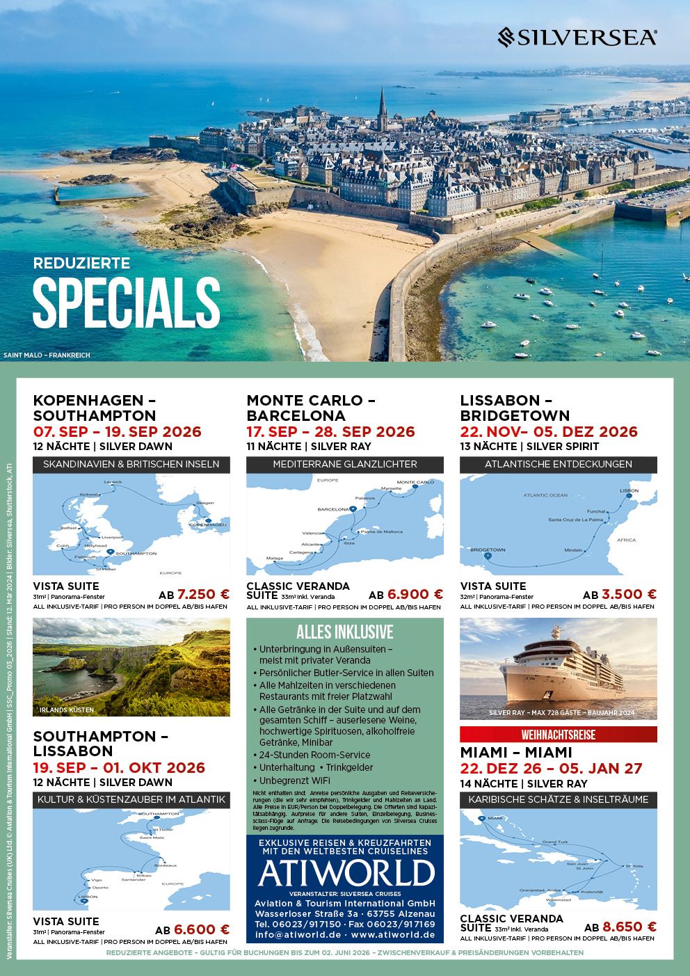 Silversea Kreuzfahrten Reduzierte Specials